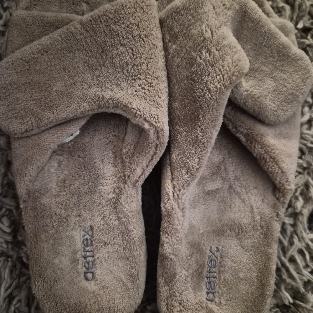 Aetrex Plush Crisscross Slide Slippers in Taupe - Picture 5 of 8